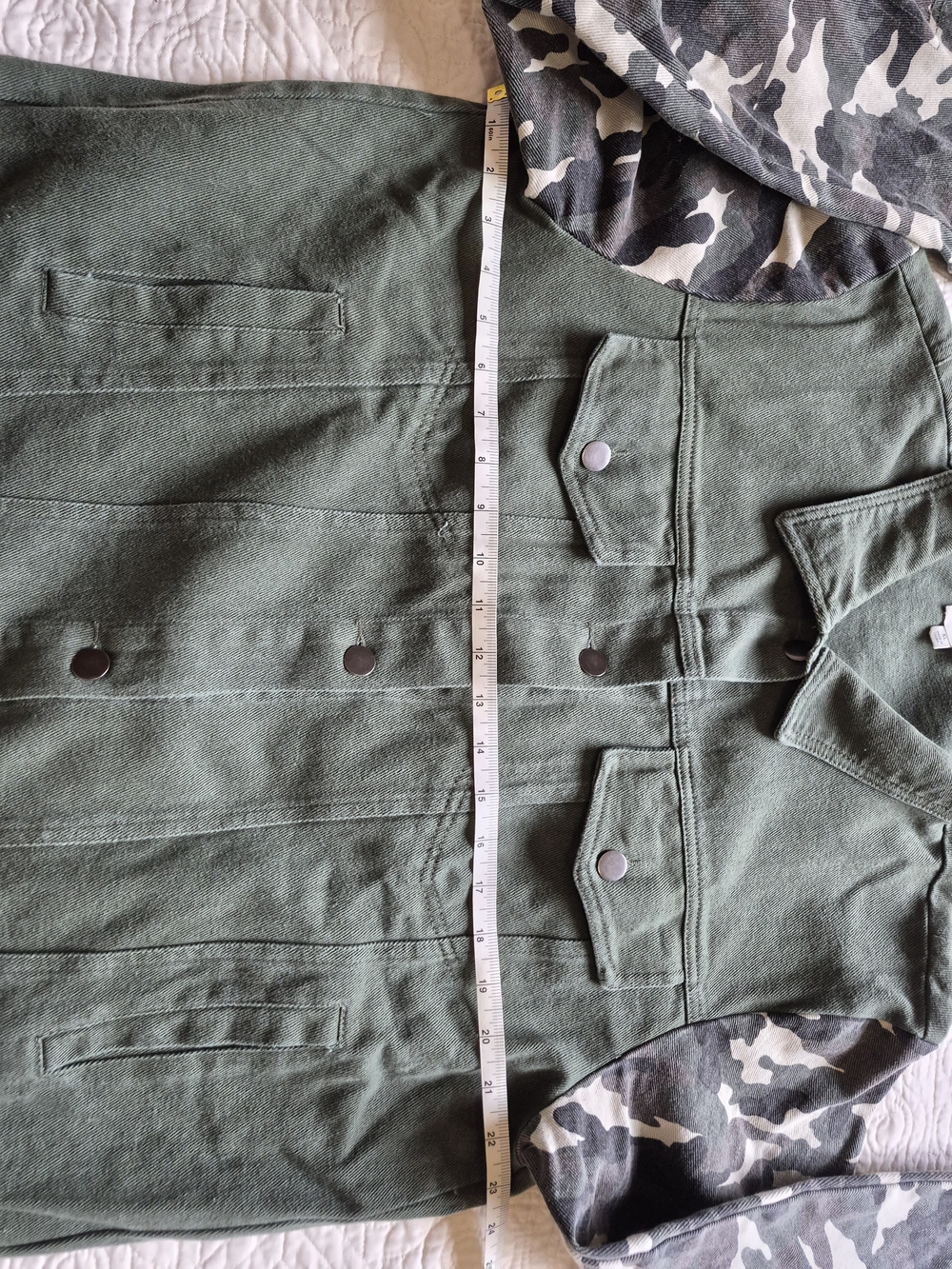BiBi Olive Green Denim Jacket with Camo Sleeves - Picture 7 of 11